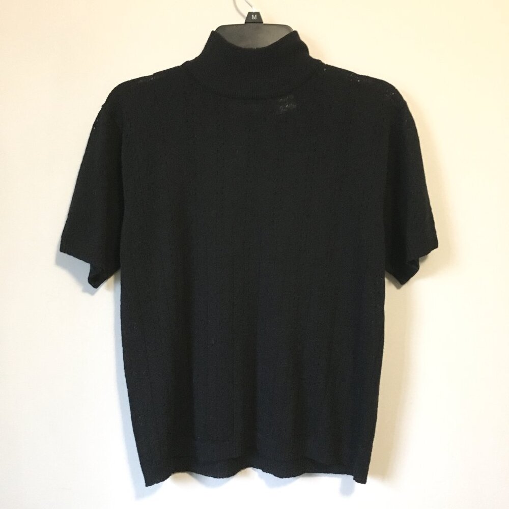 Vintage 90s Jessica Black Mock Neck Knit Shrug Tee Large Archival Goth